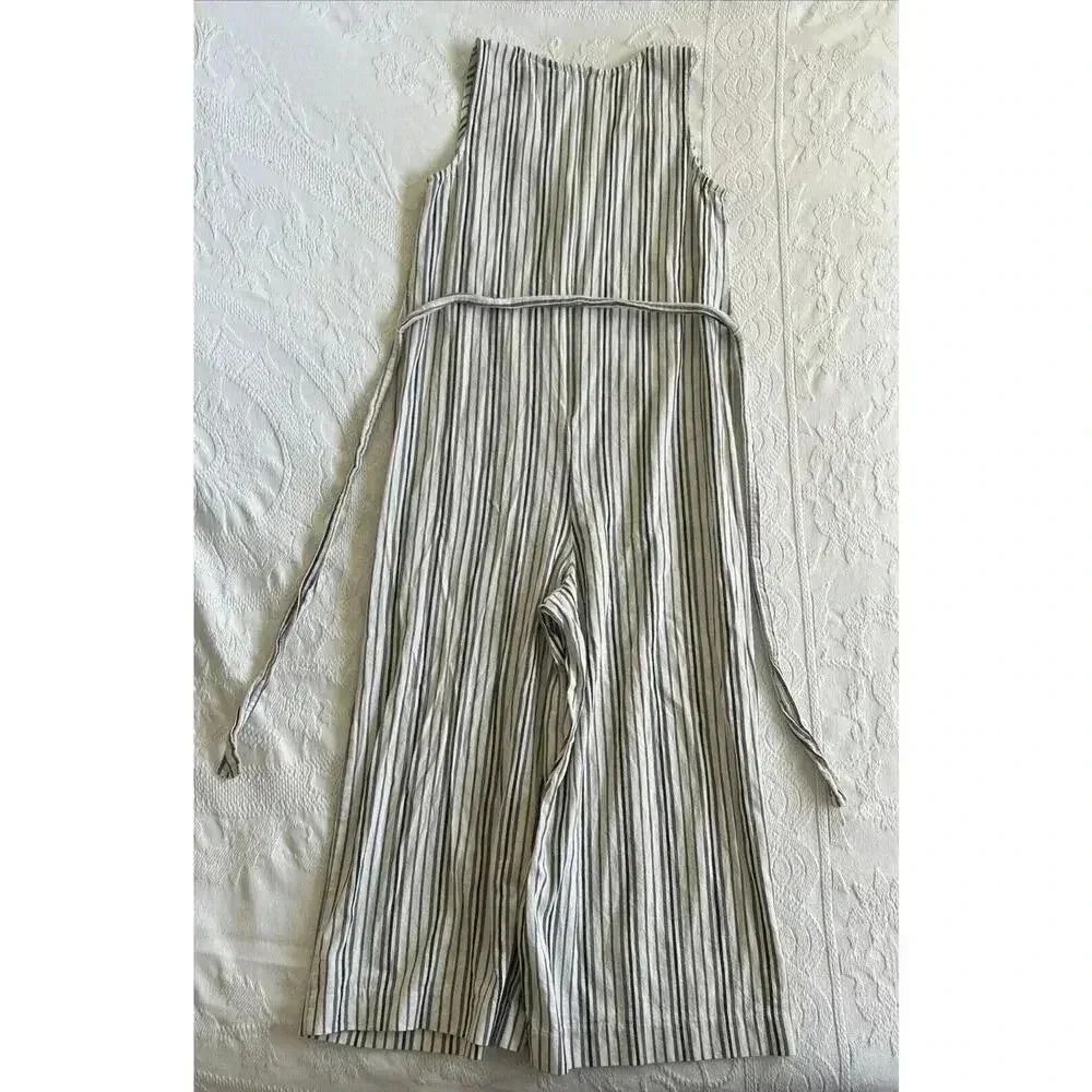 Wide Leg Cotton Jumpsuit Cream & Gray Striped Crop Universal Thread Size XS - Picture 10 of 11